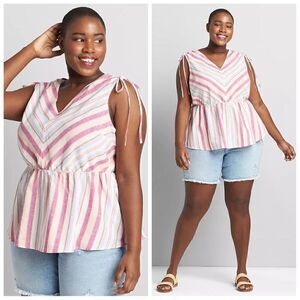 Lane Bryant Striped Tie-Shoulder Linen Blend Top Size 18/20